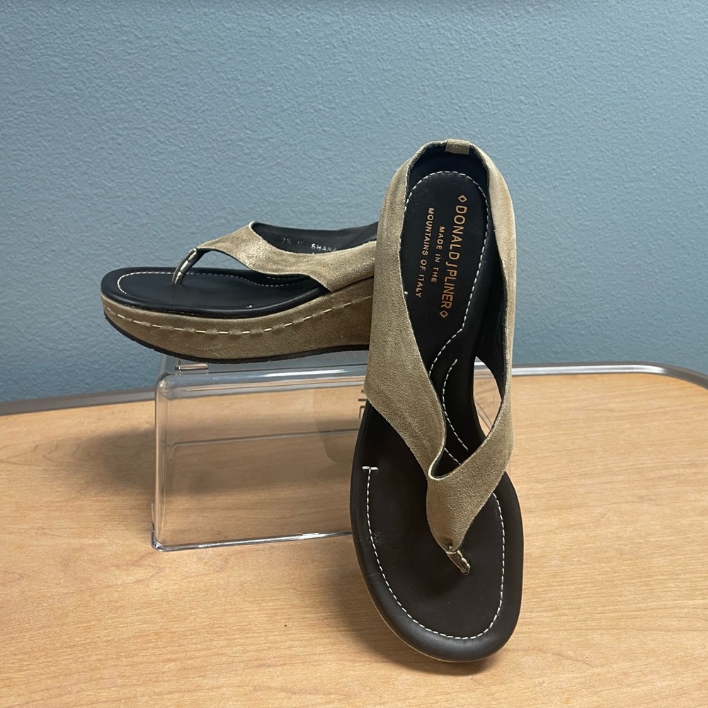 Donald J. Pliner Tan Suede Wedge Thong Sandals